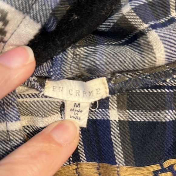 En Creme Blue Blue Plaid Open Front‎ Crinkle Draped Fringe Cardigan M ♣️ - Picture 6 of 6